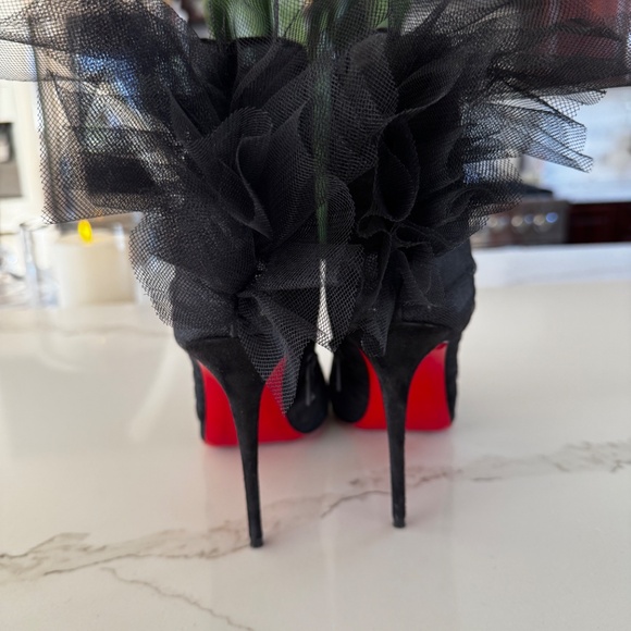 CHRISTIAN LOUBOUTIN  Tulle Nappa Libellibooty 100 Ankle Boots 39 Black - Picture 3 of 7